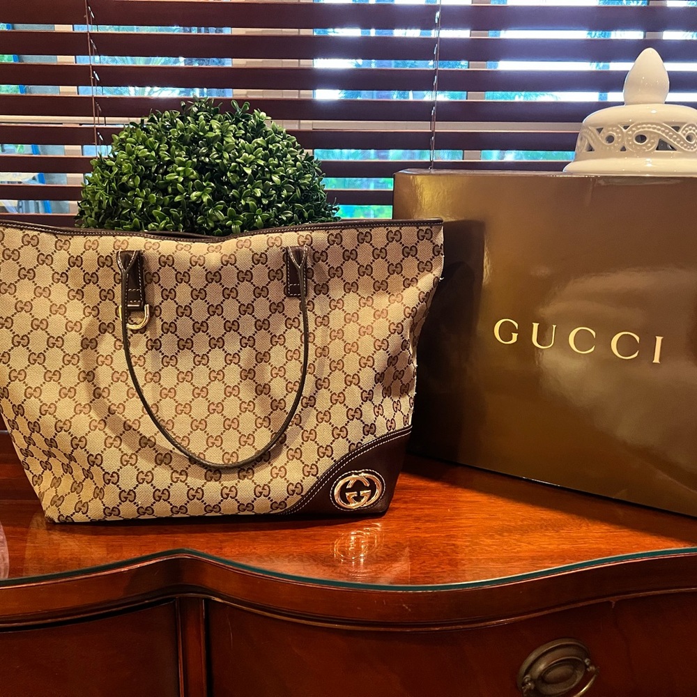 Gucci Large GG Canvas Britt Tote